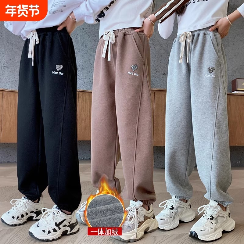 女童裤子春秋新款装冬季胖孩黑色中大童儿童运动卫裤加绒加厚长裤