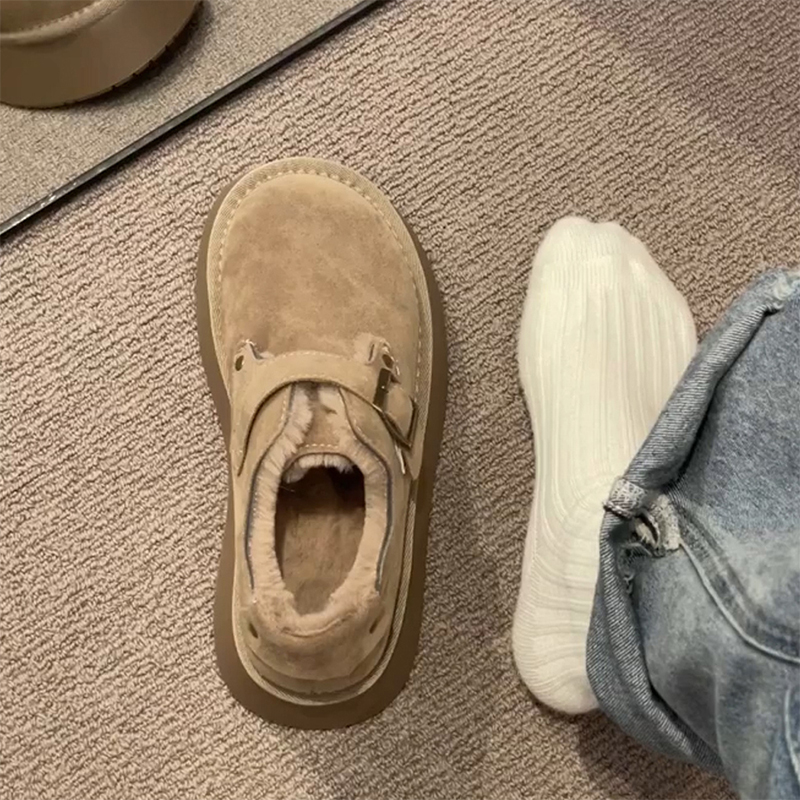 厚底加绒豆豆勃肯鞋女2025新款秋冬季一脚蹬毛毛乐福鞋博肯棉鞋子