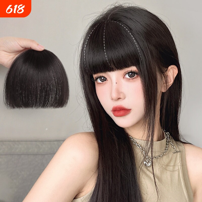 漫画刘海甜酷修颜厚切齐刘海假发女自然前额发际线真发张元英同款