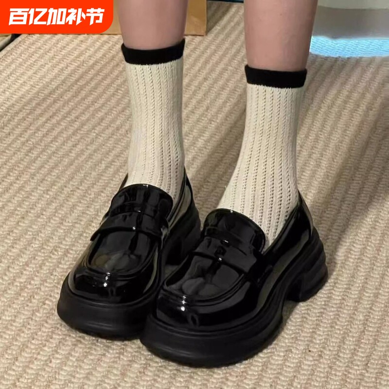 圆头厚底英伦乐福鞋女2026新款百搭jk正装单鞋黑色粗跟小皮鞋哑