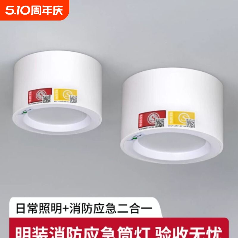 明装消防应急筒灯LED停电照明灯免开孔楼道商场停电逃生一体射灯