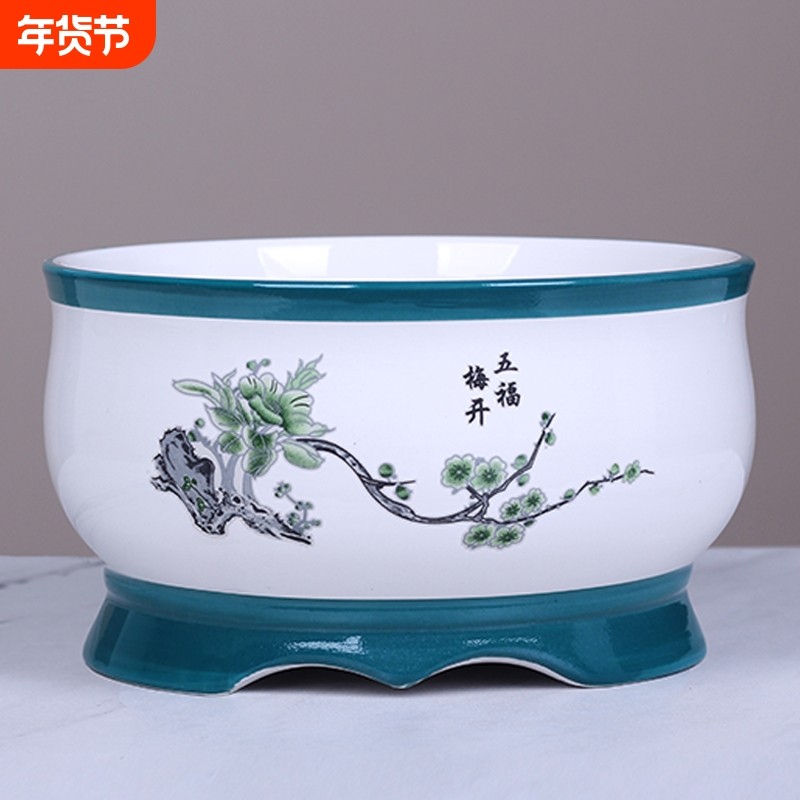 大号水培花盆陶瓷室内阳台水仙睡莲碗莲荷花铜钱草专用盆桌面无孔