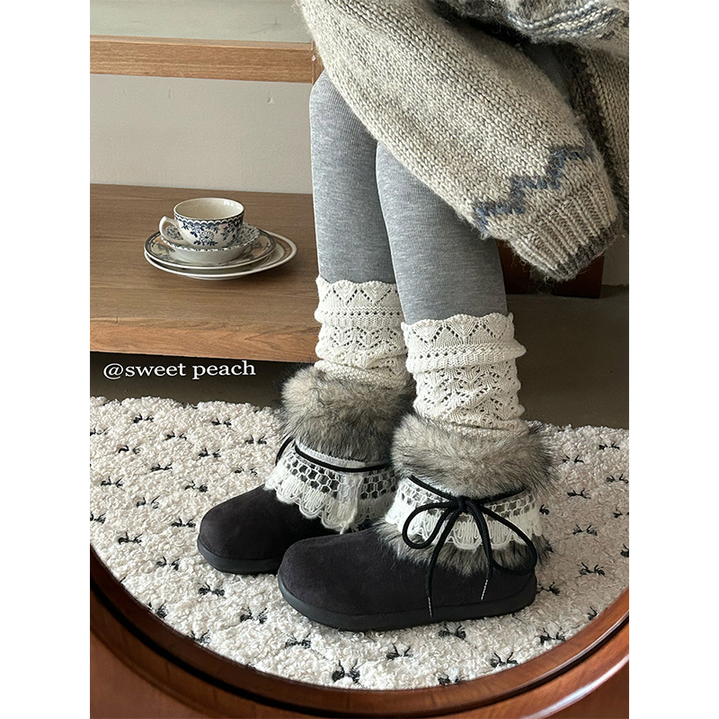 甜桃费尔岛毛毛雪地靴女款2025新款冬季加绒加厚棉鞋短靴毛绒棕色