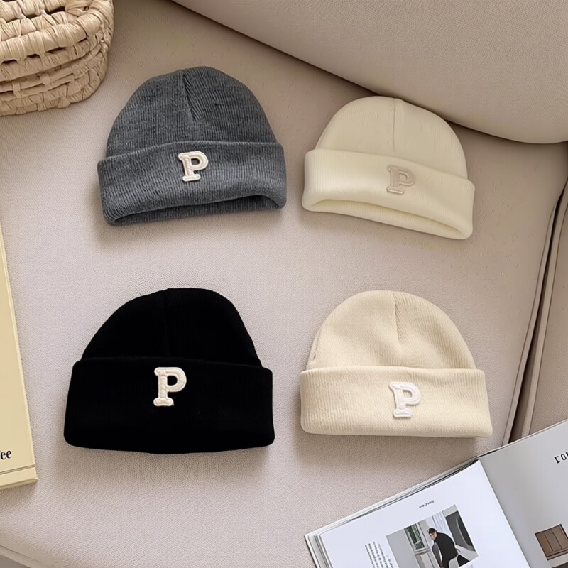 婴儿宝宝帽子春秋字母男女保暖套头帽韩版新款婴儿针织毛线帽秋冬