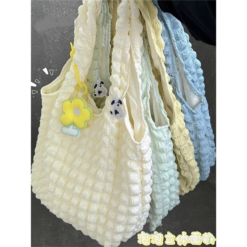 日系ins风小清新少女心单肩包上课通勤托特包女 大容量帆布包包女