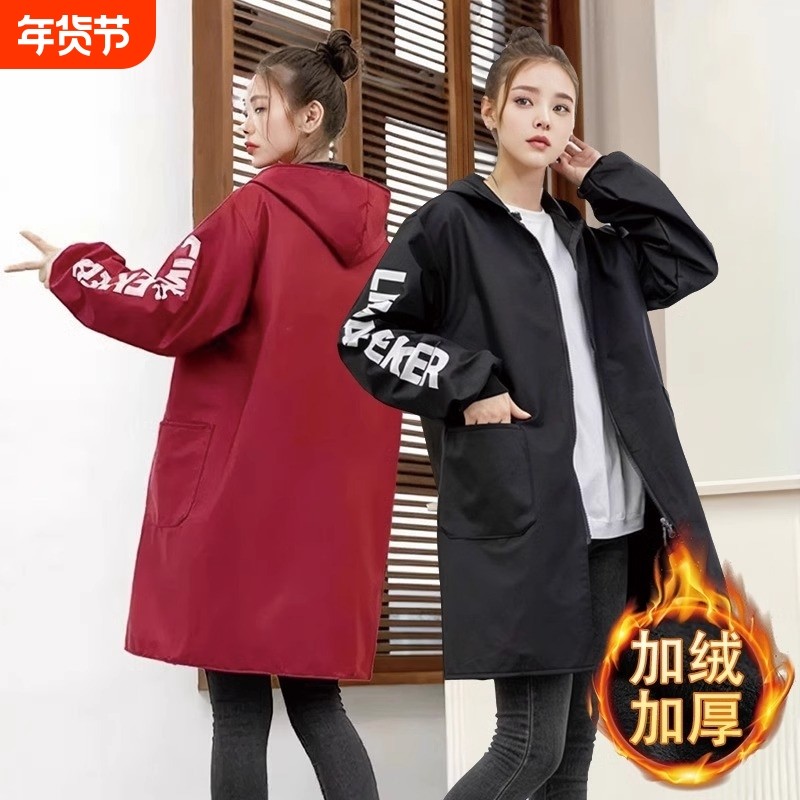 成人防水加绒罩衣冬季长袖工作服外穿大褂男女款家用厨房做饭围裙