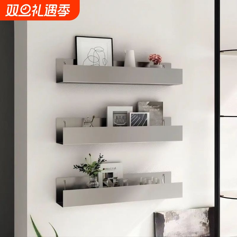 不锈钢层板金属加厚隔板收纳架网红客厅壁挂书架墙上置物架