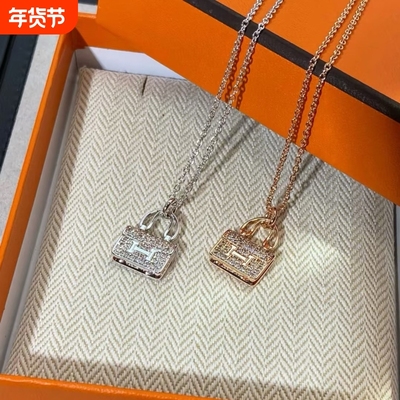 全新品质时尚个性康康包包项链女18K金锁头扣锁骨链轻奢高级感颈