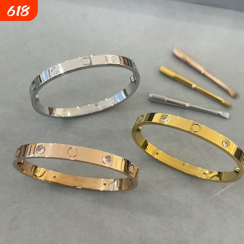 经典款手镯男女款18K玫瑰金宽窄版镶钻情侣款轻奢百搭手环不掉色