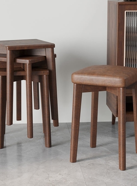 实木凳子家用板凳现代简约餐桌凳子软包凳子可叠放餐椅方凳矮凳