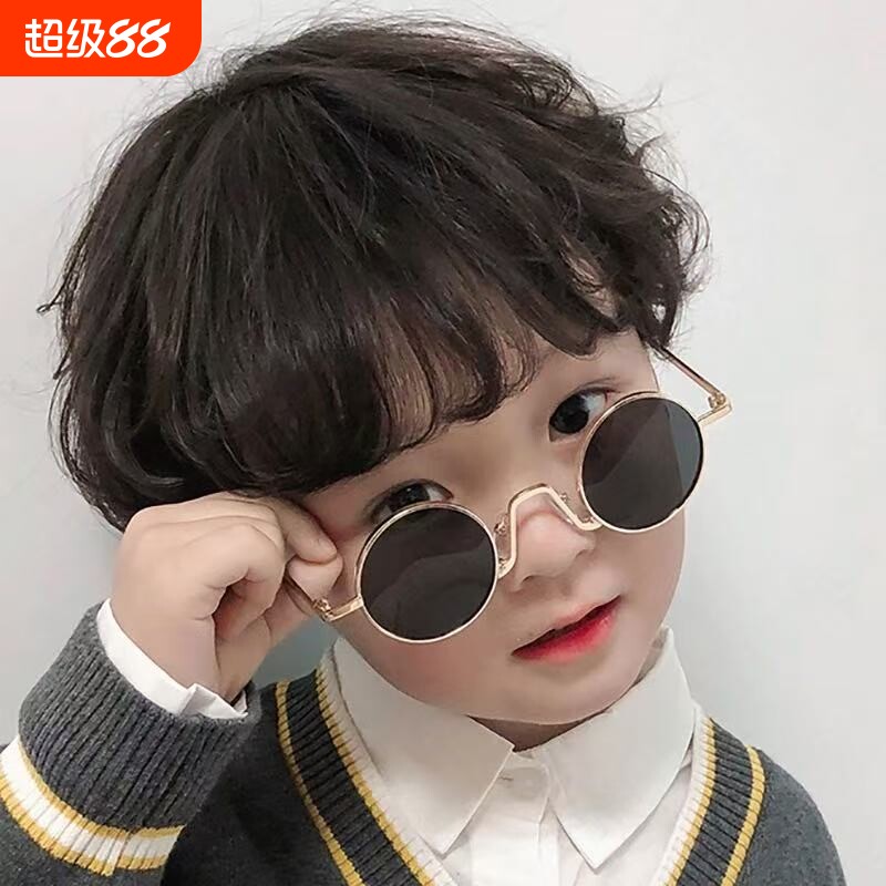 儿童墨镜男童女童复古金属圆框眼镜走秀表演太子镜女宝宝太阳镜潮