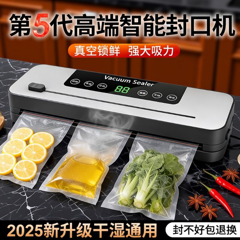 全自动真空封口机家用食品包装机干湿两用抽真空保鲜塑封机器小型