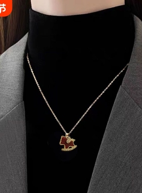 2026秋冬新款安可拉红小马吊坠毛衣链时尚气质本命年马年项链耳环