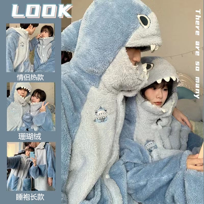 珊瑚绒睡衣男女秋冬季情侣睡袍厚