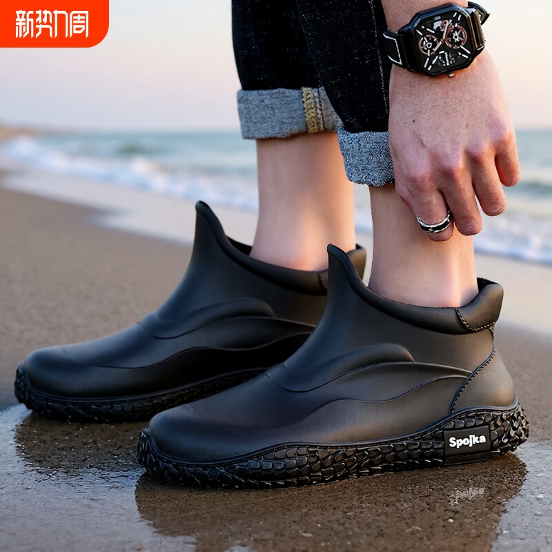 短筒时尚男士雨鞋水鞋防水防滑钓鱼雨靴男款工作耐磨胶鞋厨房水靴