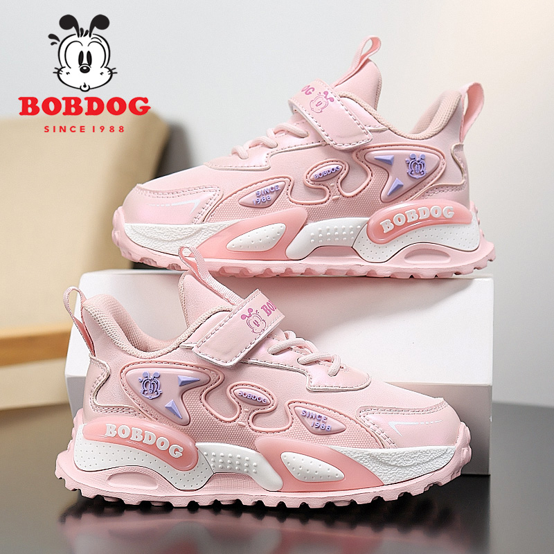 巴布豆2025秋冬新款女童运动鞋防水皮面儿童鞋子女孩透气休闲跑鞋