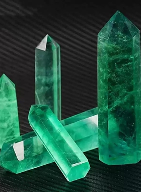天然绿萤石六棱柱摆件单尖水晶能量柱子原石矿物标本手工打磨抛光