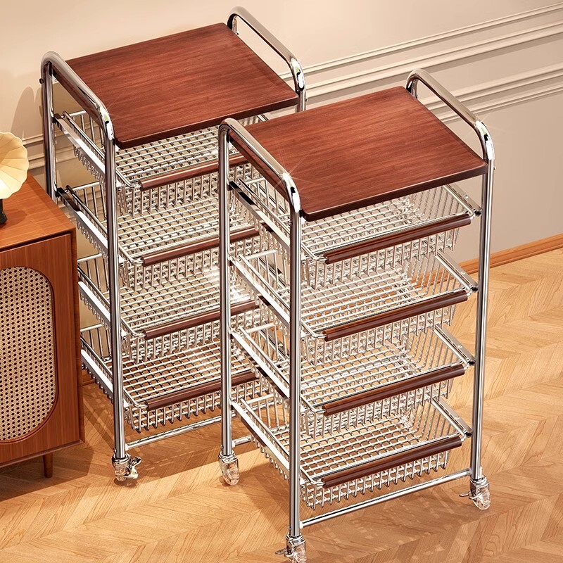 零食小推车中古置物架客厅落地移动厨房收纳多功能家用餐边柜金属