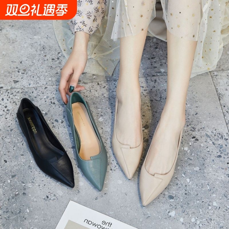 中跟女士皮鞋四季粗跟女夏鞋子2025年新款春秋尖头单鞋软皮奶奶鞋