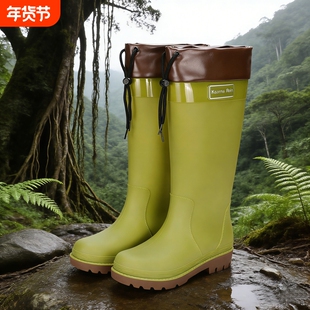 高筒雨鞋水鞋女士雨林徒步雨靴加绒成人外穿防水户外水靴防滑耐磨