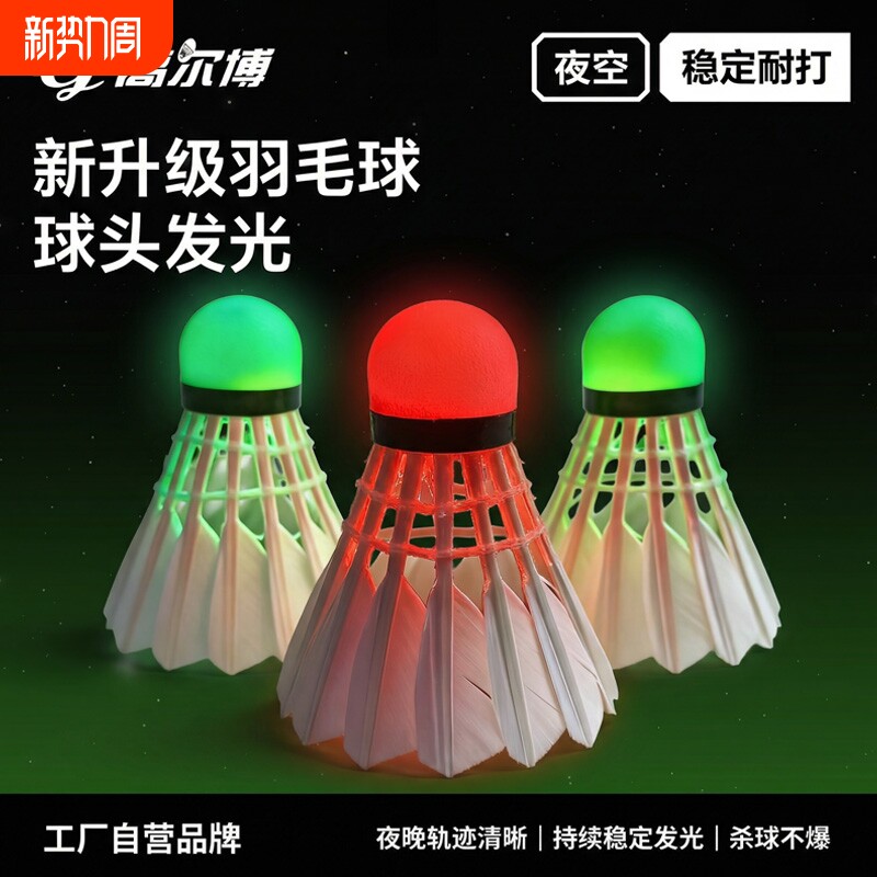 高尔博发光羽毛球夜光LED荧光灯球夜晚室外专用防风真东北鹅羽毛
