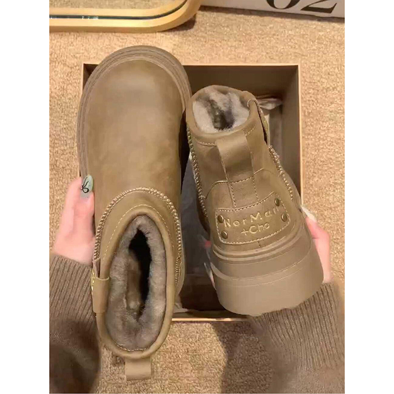 厚底雪地靴女冬季新款皮毛一体防滑短靴复古加绒加厚棉鞋冬天鞋子