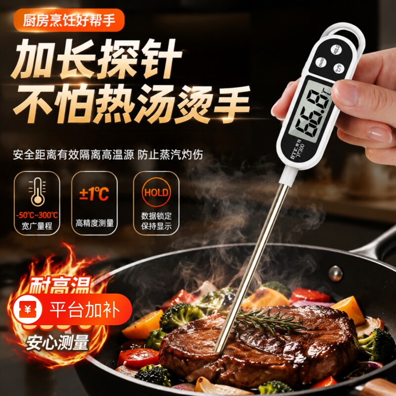 食品温度计测水温烘焙油温厨房家用高精度 304 探针快速测温针式