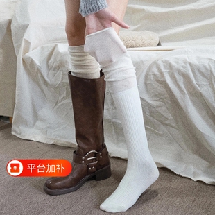 配靴子过膝袜的袜子女长筒白色春秋堆堆美拉德秋冬长靴jk长袜短靴