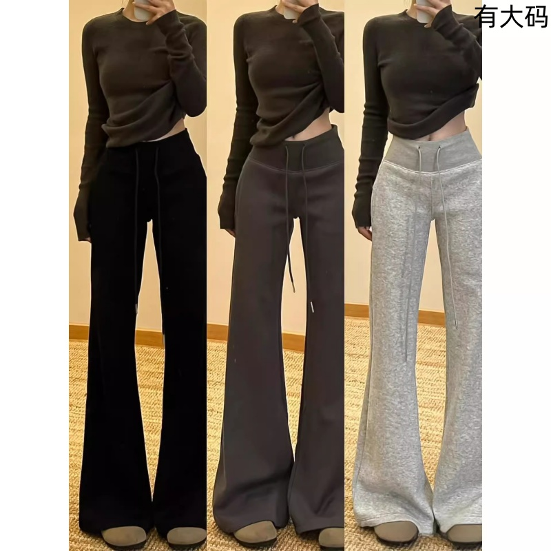 黑色美式微喇运动裤女秋季2025新款高腰显瘦垂感马蹄喇叭卫裤大码