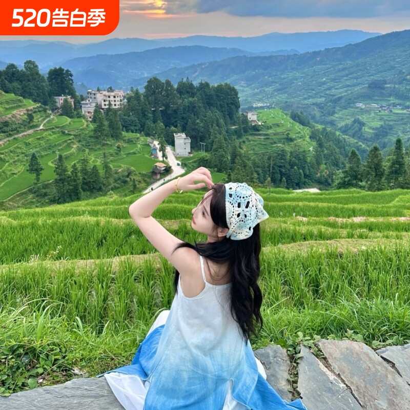 2026新款田园头巾三角巾女旅游镂空发带头饰海边三角形扎染川西