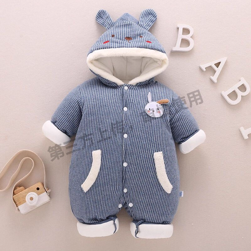 婴儿保暖连体衣秋冬季宝宝夹棉衣服哈衣加厚空气棉睡衣