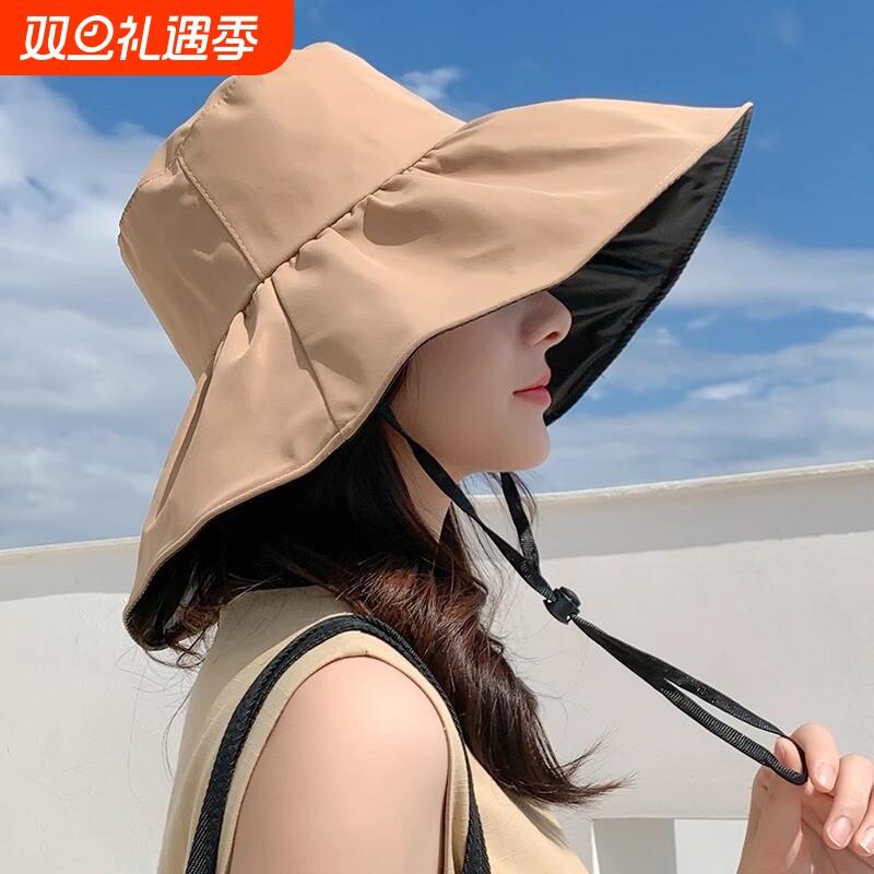 uv防晒遮阳帽子女夏新款遮脸防紫外线太阳帽大帽檐渔夫帽折叠防护