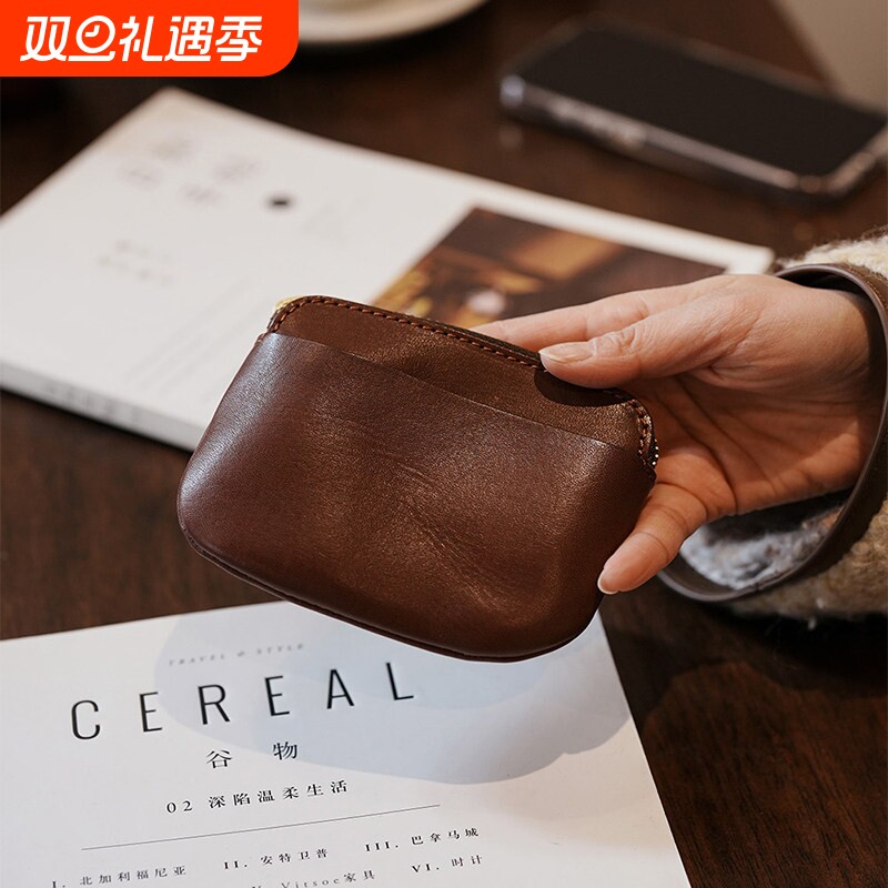 复古超薄零钱包女口红包简约植鞣皮质手拿迷你收纳包日式简约卡包