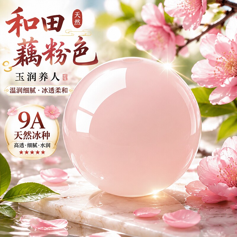 冰种藕粉色天然和田玉散珠图片