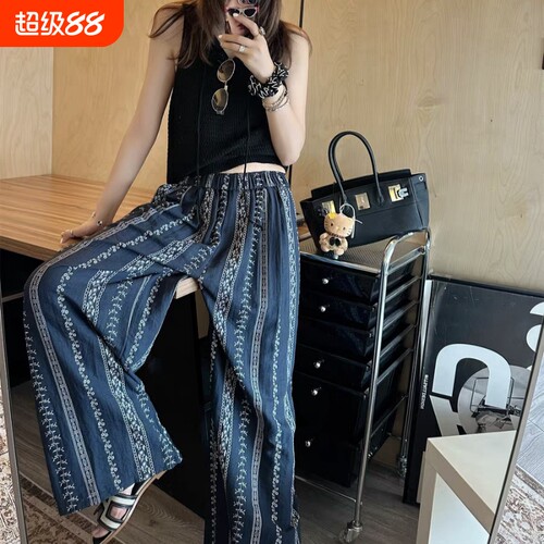 绵绸睡裤女士夏季薄款人造棉防蚊长裤可外穿家居裤子小碎花短裤