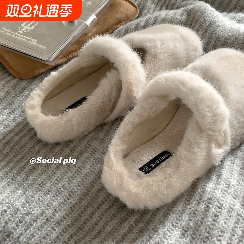 精致感~加绒毛毛鞋女 | 外穿秋冬季懒人鞋豆豆棉鞋玛丽珍单鞋
