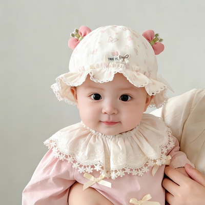 婴儿帽子春秋薄款遮阳可调节公主渔夫帽女宝宝新生小月龄胎帽夏季