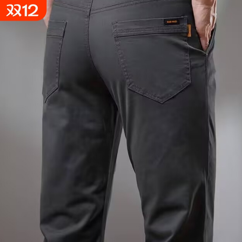 加绒休闲裤男士高档修身直筒长裤春秋冬季高端商务耐磨工作裤男款
