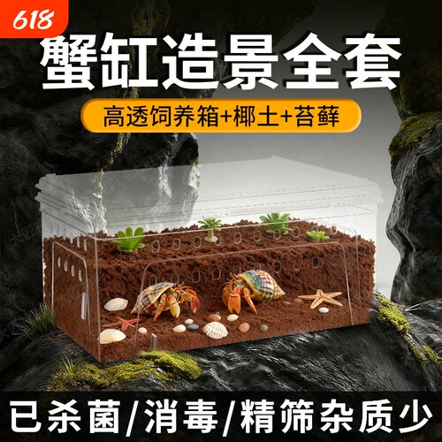 寄居蟹专用椰土椰砖海蟹螃蟹海沙爬宠饲养箱盒爬宠缸养殖造景套餐