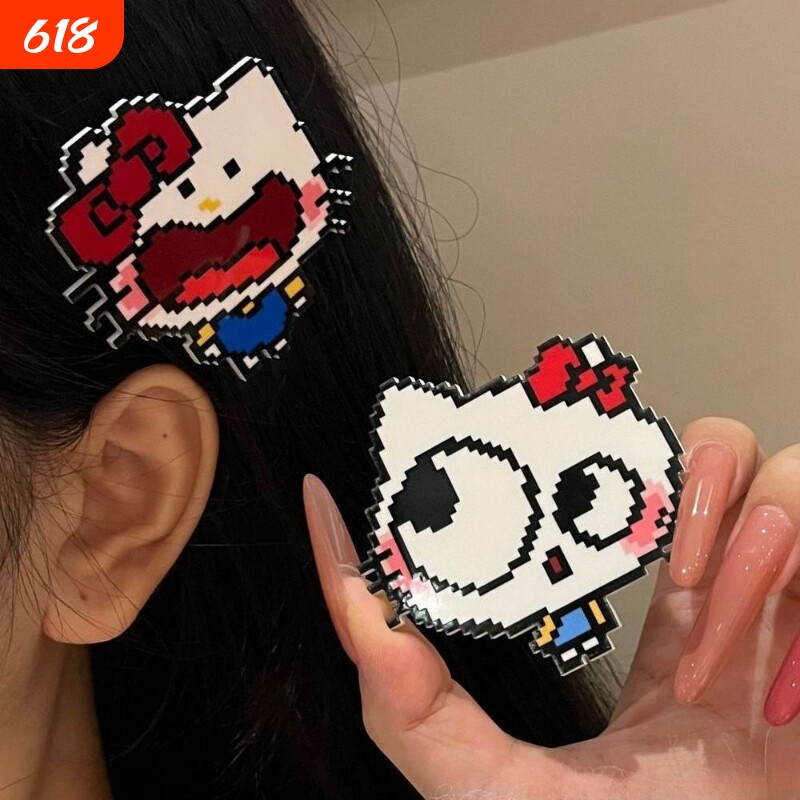 可爱像素风KT猫发卡发夹网红ins风百搭少女碎发侧边刘海夹甜美