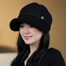 可挂口罩帽子女秋冬保暖2025新款 显脸小加绒宽檐马术帽鸭舌帽 时尚