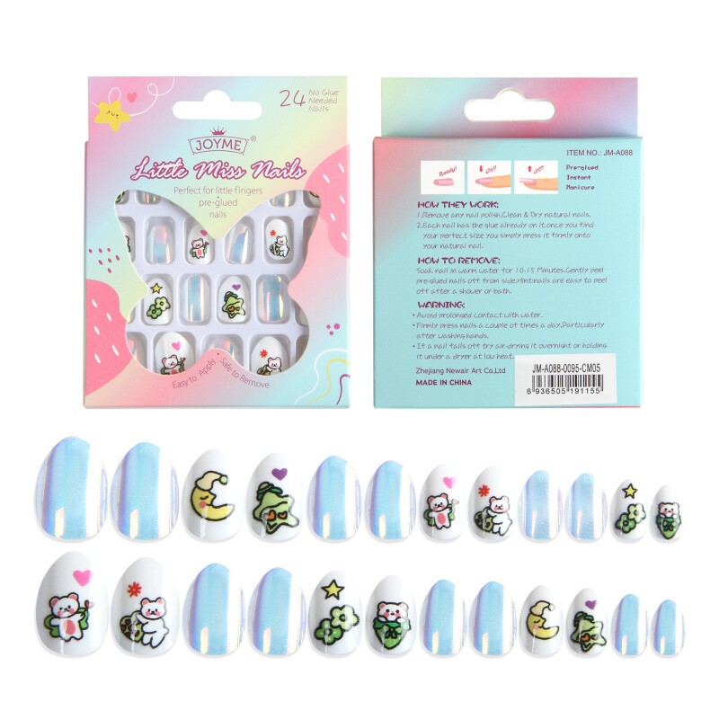 月亮小熊磷光电镀儿童穿戴甲安全环保欧美现货