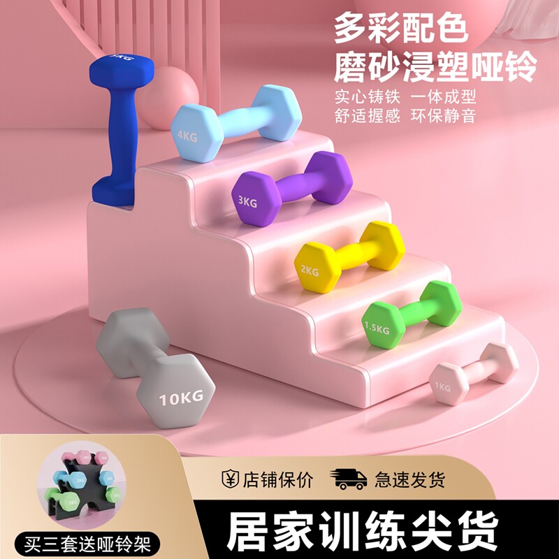 哑铃女士健身家用器材男士儿童纯铁套装组合小哑铃学铸铁浸塑实心