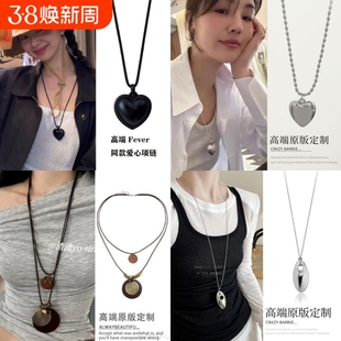 爱心项链fever同款黑色小众设计简约百搭高级配饰ins爆款水滴双层