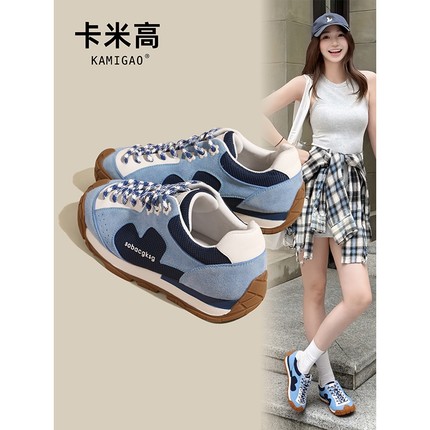7cm内增高德训鞋女2025新款秋季蓝色薄底小个子休闲运动阿甘鞋子