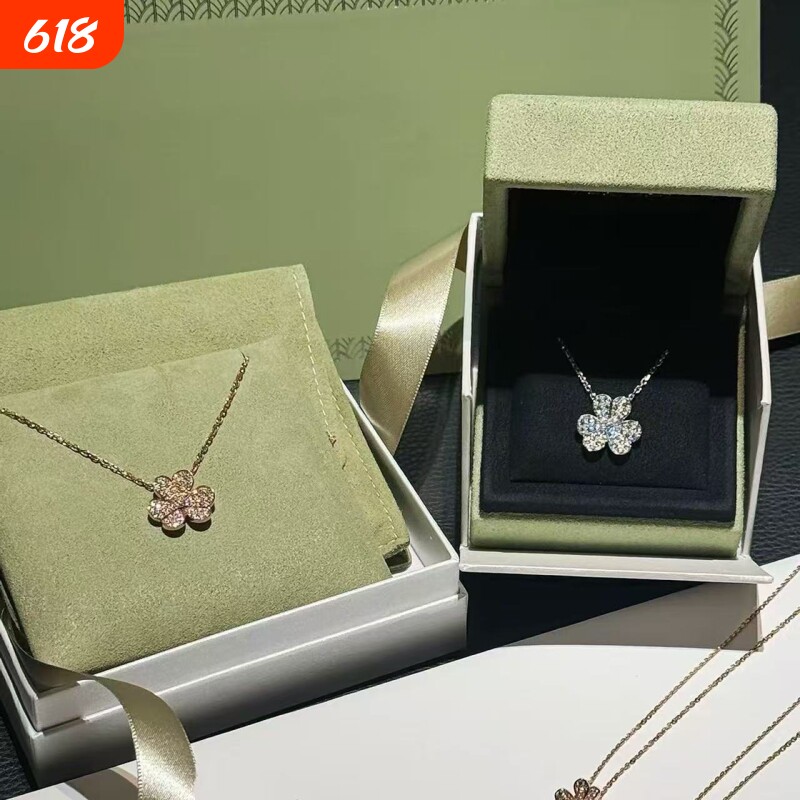 全新高定品质满钻三叶草项链花瓣S925纯银锁骨链玫瑰金黄金白金
