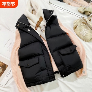 短款羽绒棉马甲女2025秋冬学生加厚马夹面包服外套潮黑色白色防风