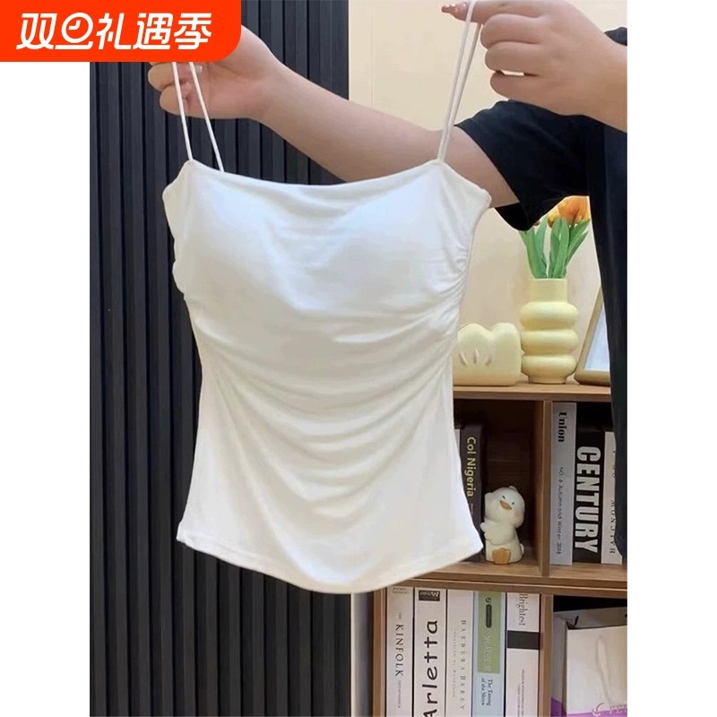 夏季白色纯欲风带胸垫小吊带背心女美背内搭外穿独特精致绝美上衣