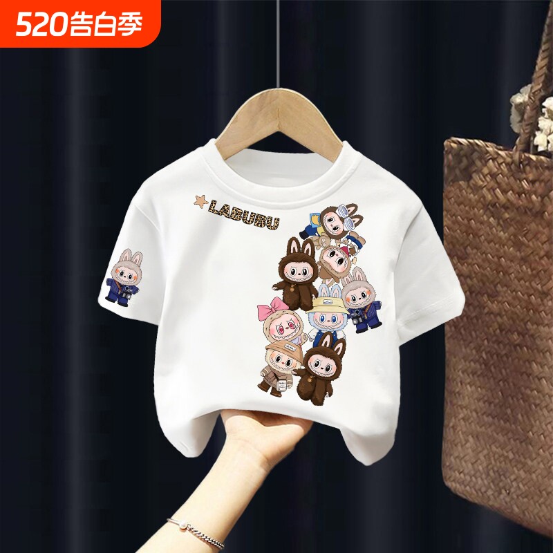 白色儿童t恤女童纯棉短袖2026新款夏季亲子装男童衣服半袖上衣i