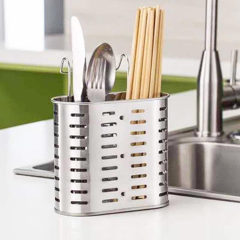 跨境304不锈钢筷子笼双格家用刀叉筷筒厨房沥水架筷子收纳架餐具
